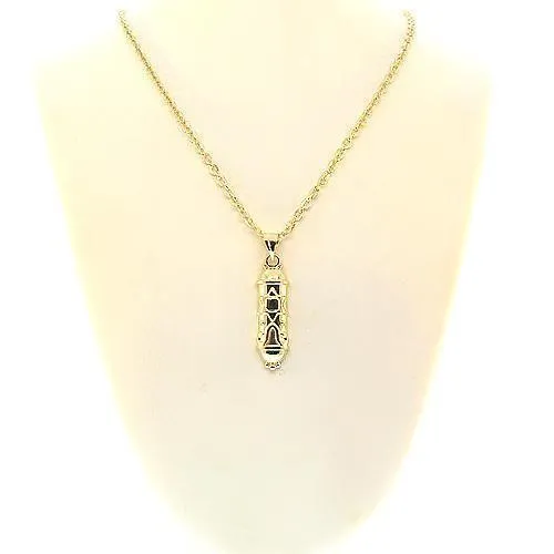 14K Yellow Solid Gold Emerald Mezuzah Pendant 0.20 Ctw