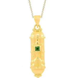 14K Yellow Solid Gold Emerald Mezuzah Pendant 0.20 Ctw