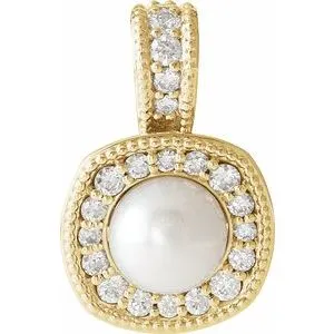 14K Yellow White Freshwater Cultured Pearl & 1/4 CTW Diamond Pendant