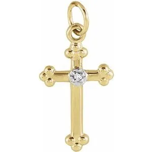 14K Yellow/White .004 CTW Diamond 14x11 mm Cross Pendant