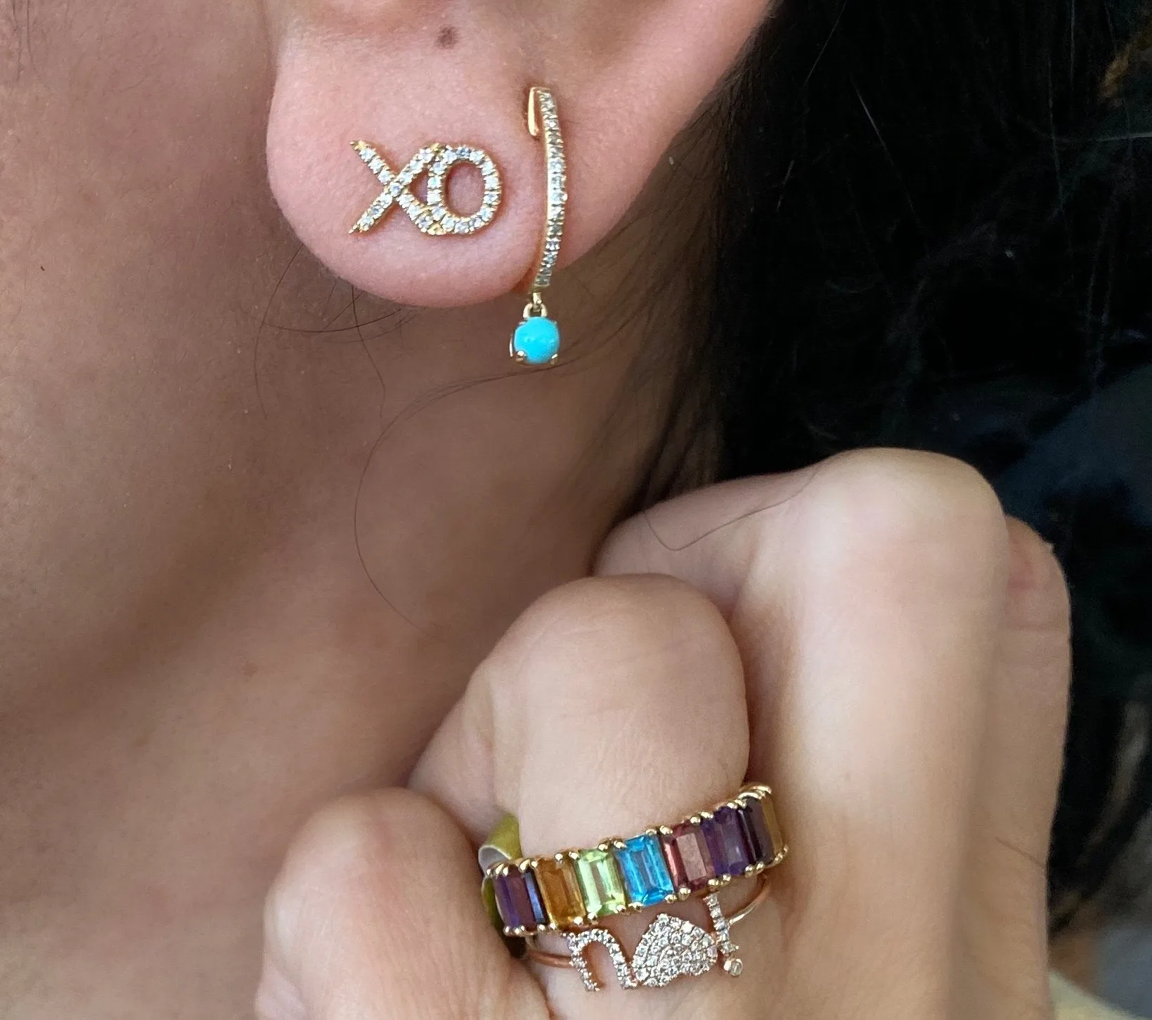 14KT Gold Diamond, XO XO Stud Earrings