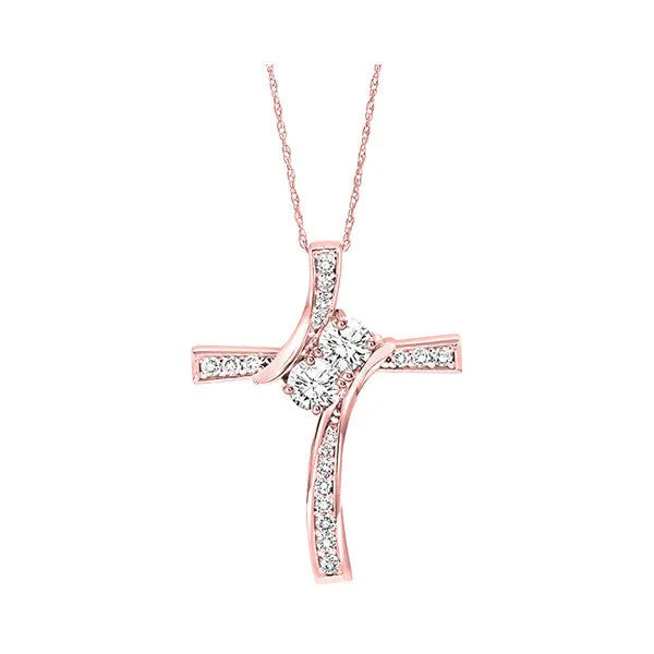 14KT Pink Gold & Diamond Cross Pendants Neckwear Pendant  - 3/4 ctw