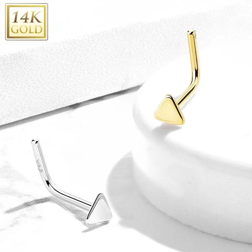 14KT Solid White Gold Flat Triangle Top L Shape Nose Ring Stud
