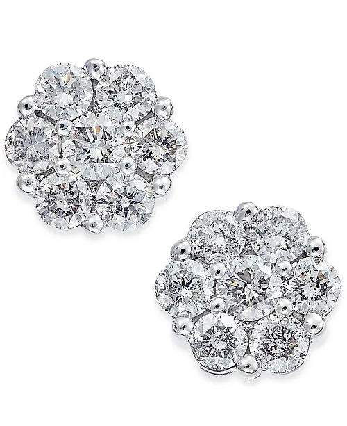 14kt White Gold 1.00CT Diamond Cluster Stud