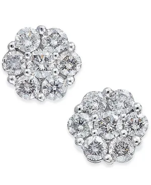 14kt White Gold 1.00CT Diamond Cluster Stud