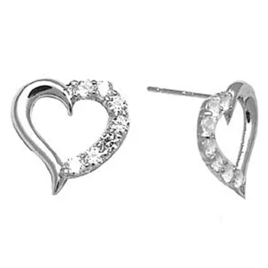 14kt White Gold CZ Hollow Heart Stud Earrings 12mm
