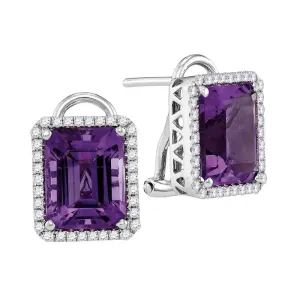 14kt White Gold Womens Emerald Amethyst Stud Diamond Accent Earrings 2-3/4 Cttw