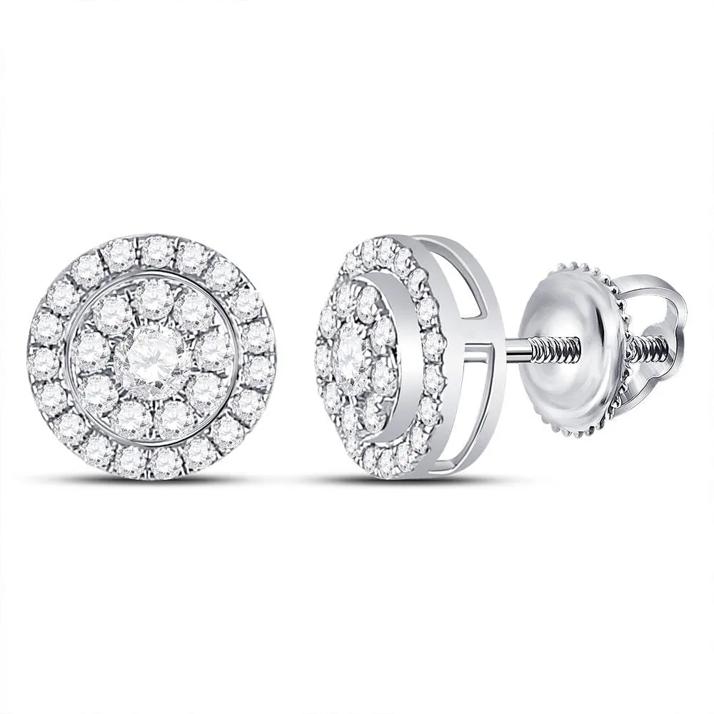 14kt White Gold Womens Round Diamond Solitaire Cluster Stud Earrings 3/4 Cttw