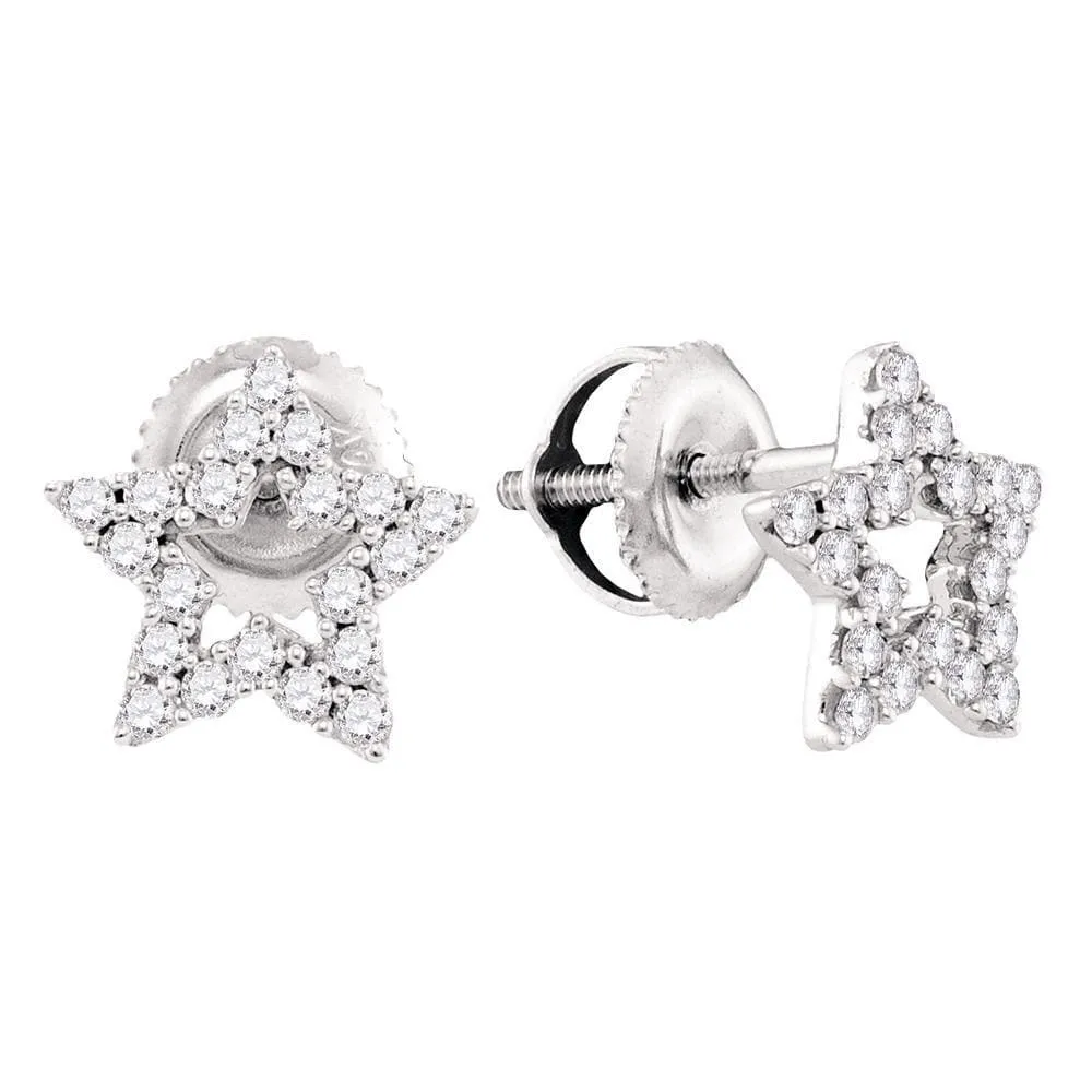 14kt White Gold Womens Round Diamond Star Stud Earrings 1/3 Cttw