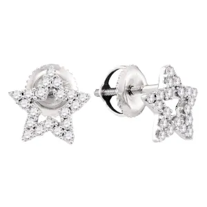 14kt White Gold Womens Round Diamond Star Stud Earrings 1/3 Cttw