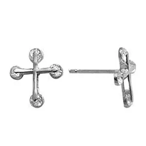 14kt White Gold Zirconia Cross Stud Earrings