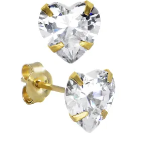 14kt Yellow Gold .23 ct Cubic Zirconia Heart Stud Earrings