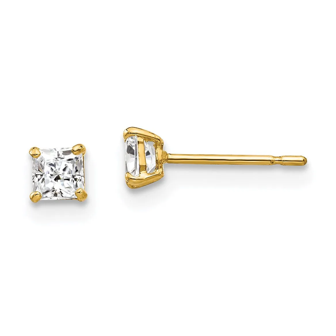 14KT Yellow Gold 3MM Square Cubic Zirconia Stud Earrings