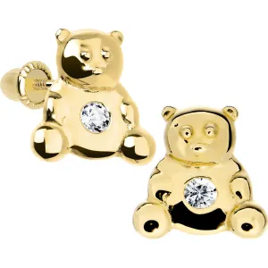 14KT Yellow Gold Baby Bear CZ Youth Screwback Earrings