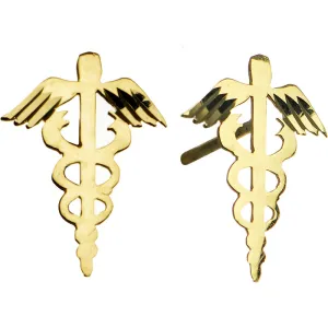 14kt Yellow Gold Caduceus Medical Symbol Stud Earrings