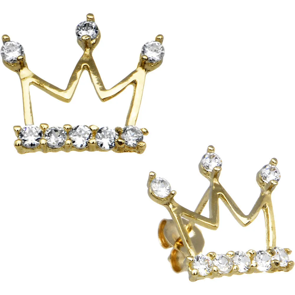 14kt Yellow Gold Cubic Zirconia Crown Stud Earrings