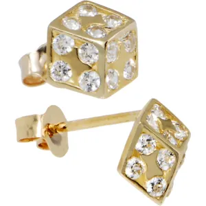 14kt Yellow Gold CZ 6mm Dice Stud Earrings