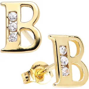 14kt Yellow Gold CZ Initial B Stud Earrings