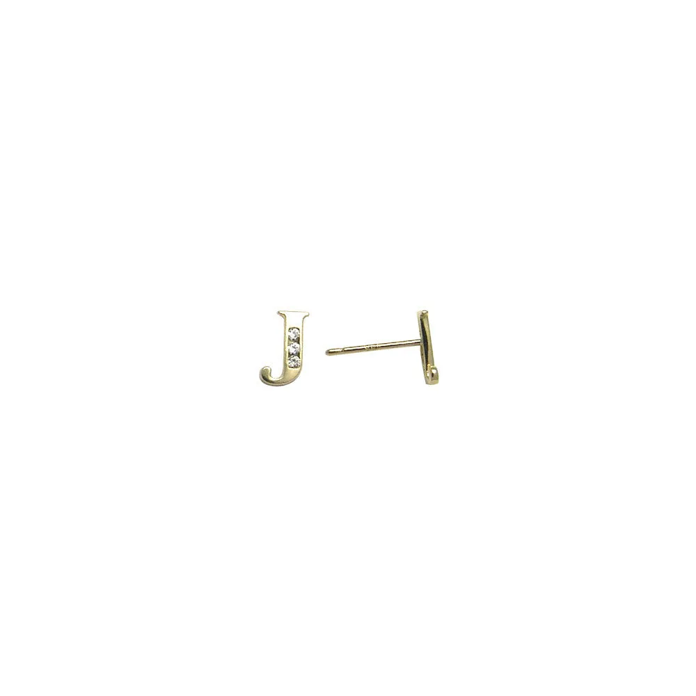 14kt Yellow Gold CZ Initial J Stud Earrings