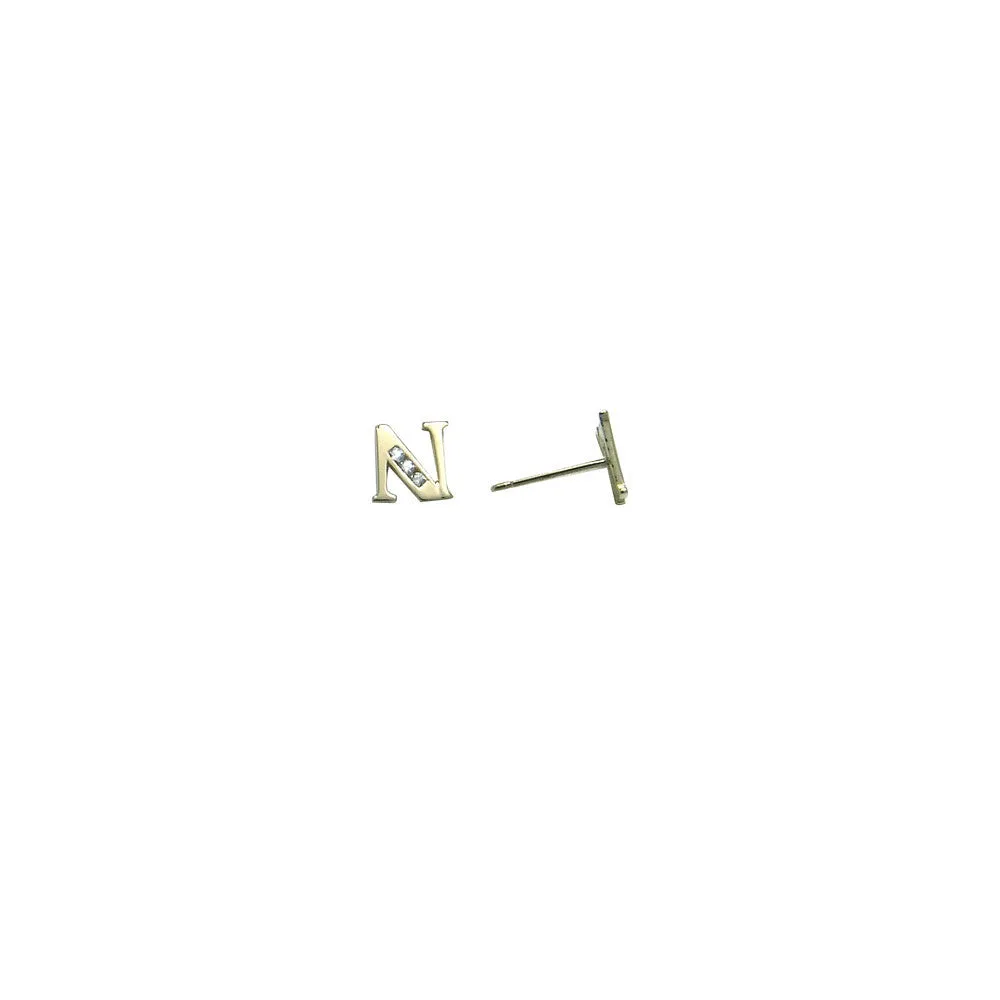 14kt Yellow Gold CZ Initial N Stud Earrings