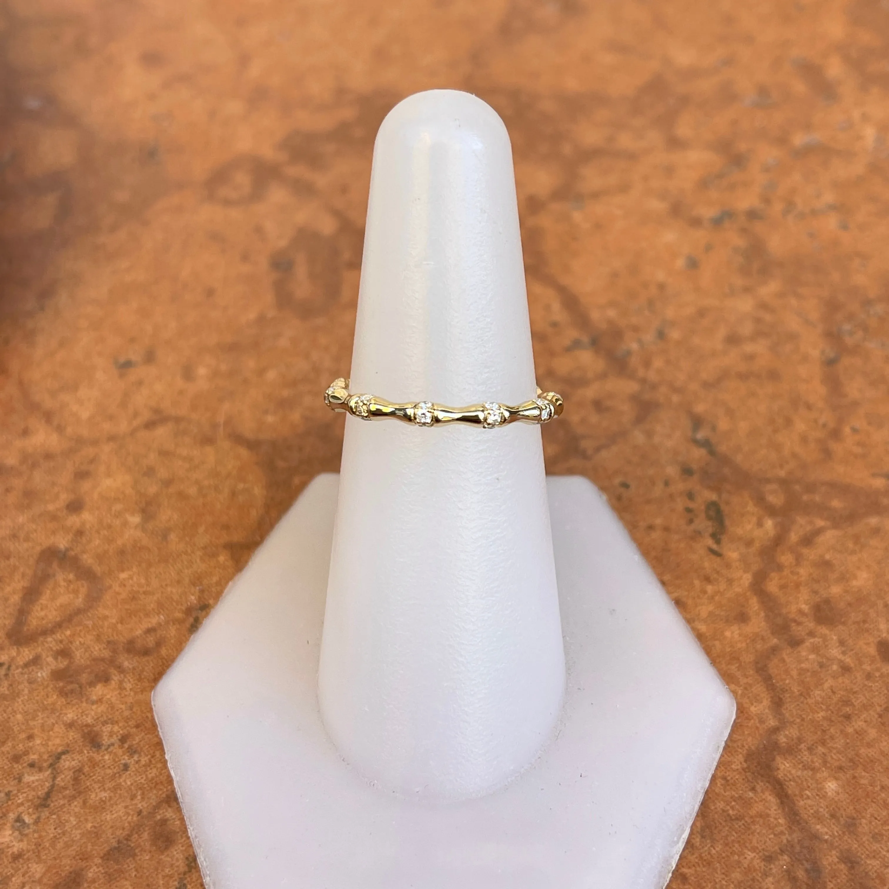 14KT Yellow Gold Diamond Bamboo Design Eternity Band Ring