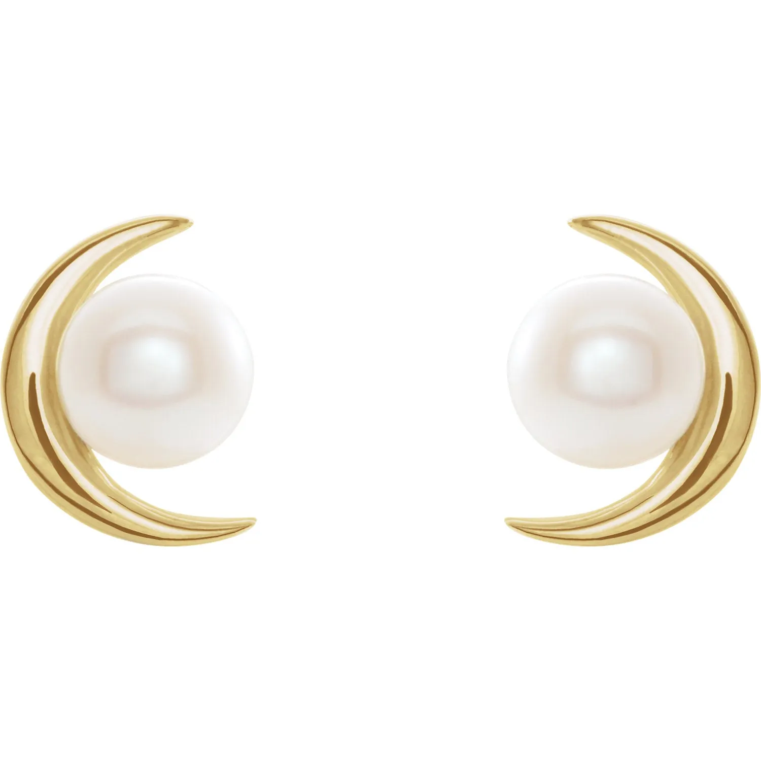 14KT Yellow Gold Freshwater Pearl Crescent Moon Stud Earrings