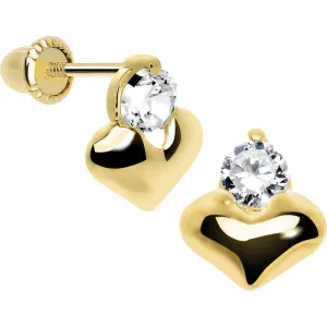 14KT Yellow Gold Heart Clear CZ Youth Screwback Earrings