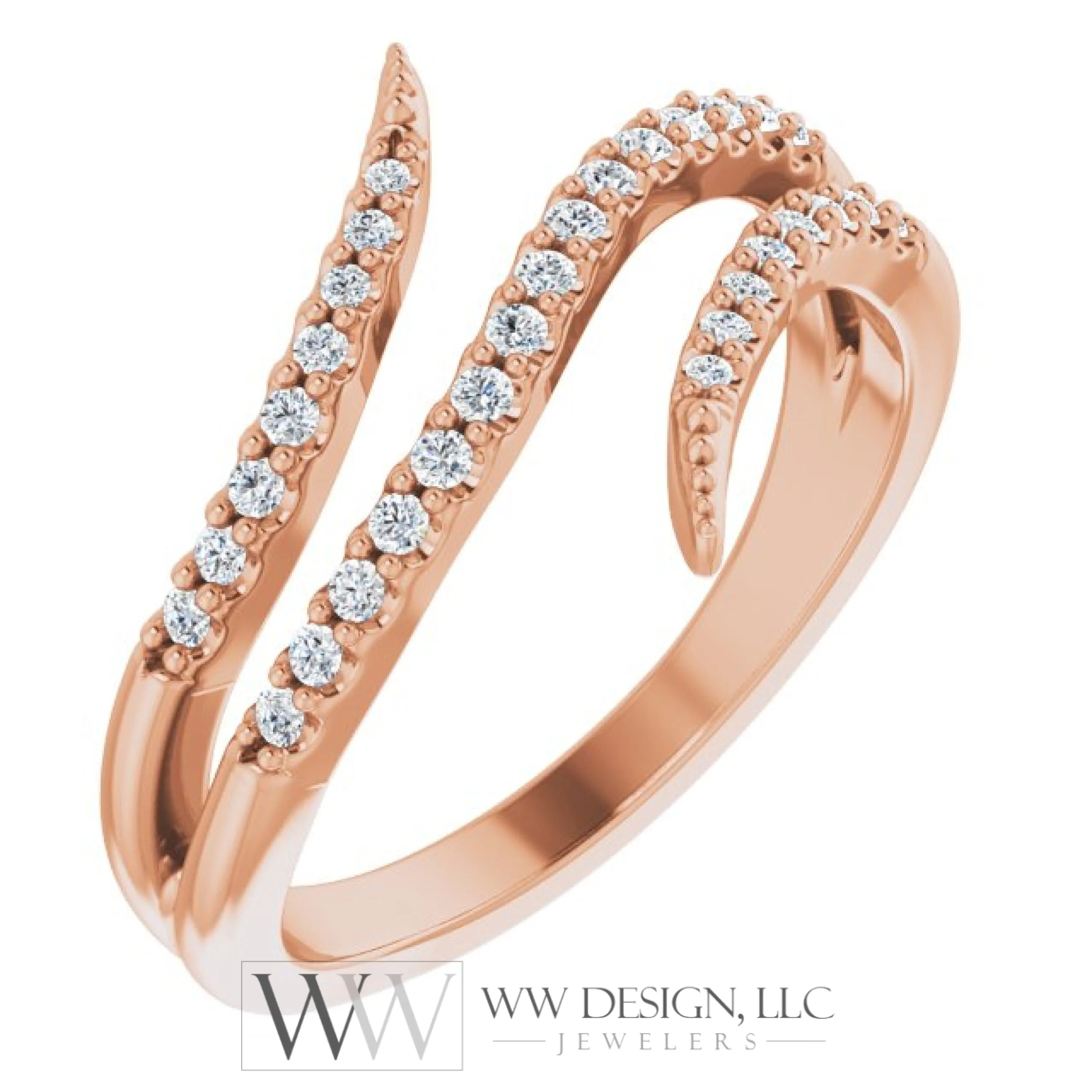 1/5 CTW Double Bypass Diamond Ring - 14k Gold (Y, W or R), Platinum