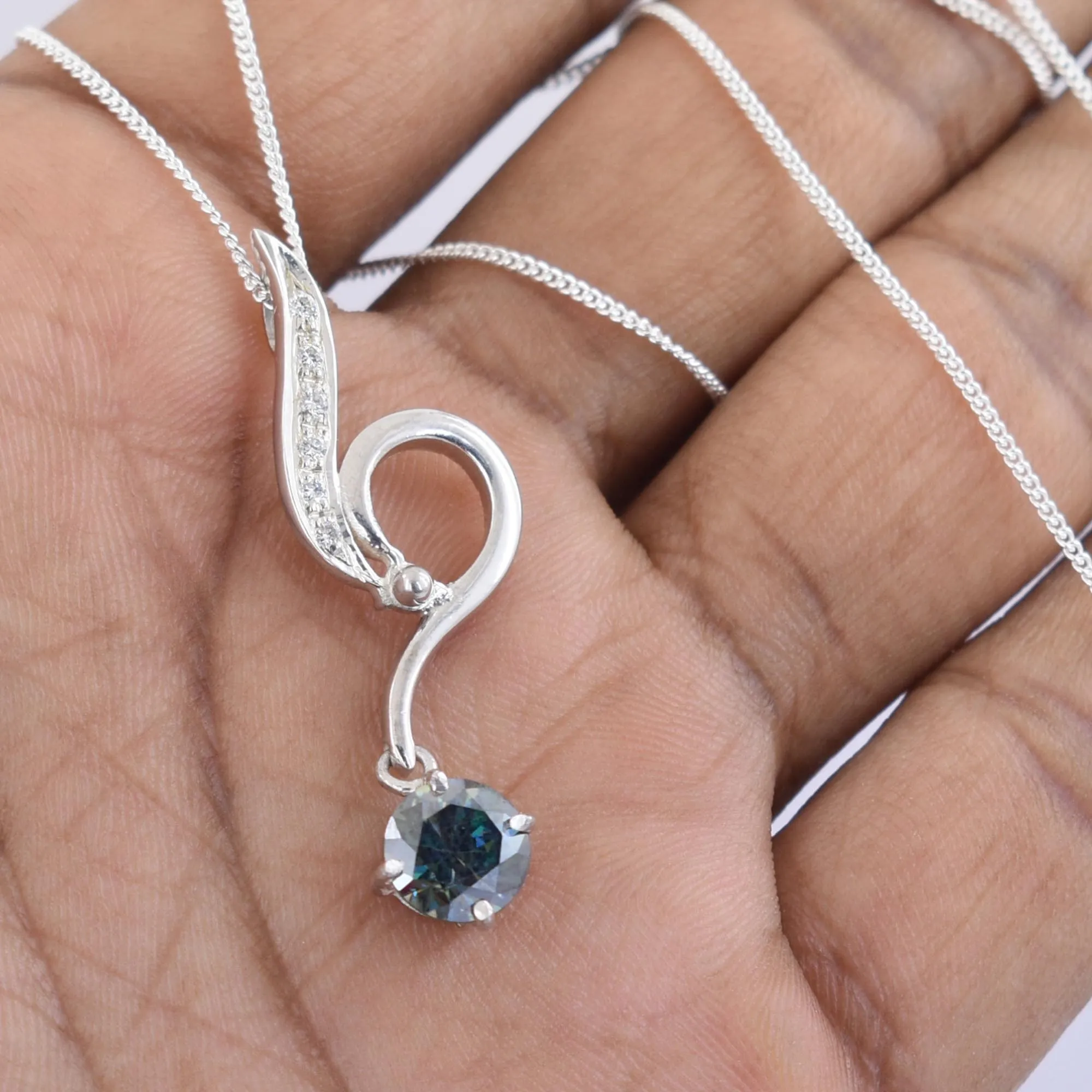 1.50 Ct AAA Certified Deep Blue Diamond Pendant with Diamond Accents