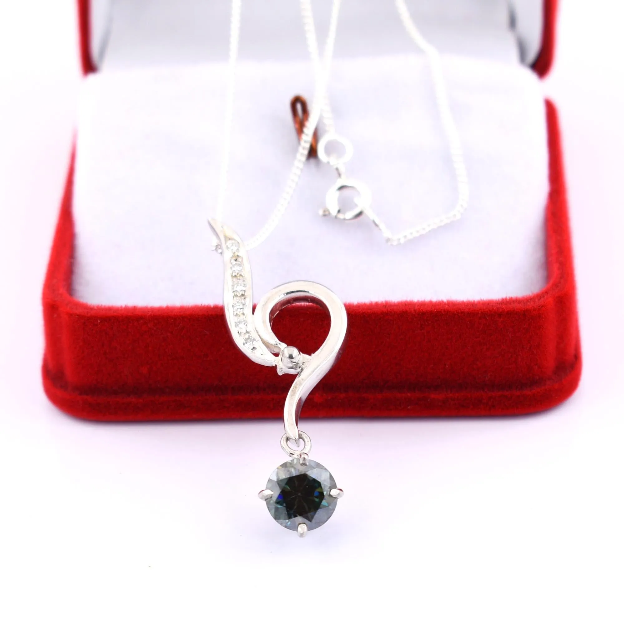 1.50 Ct AAA Certified Deep Blue Diamond Pendant with Diamond Accents