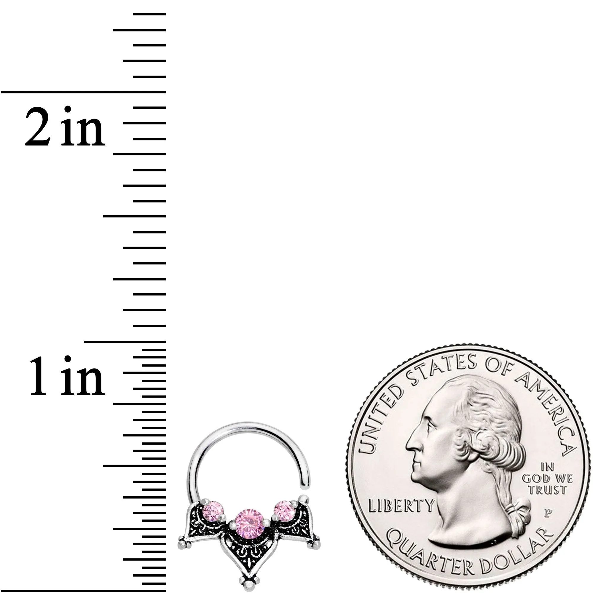16 Gauge 3/8 Pink Gem Triangle Triad Seamless Circular Ring