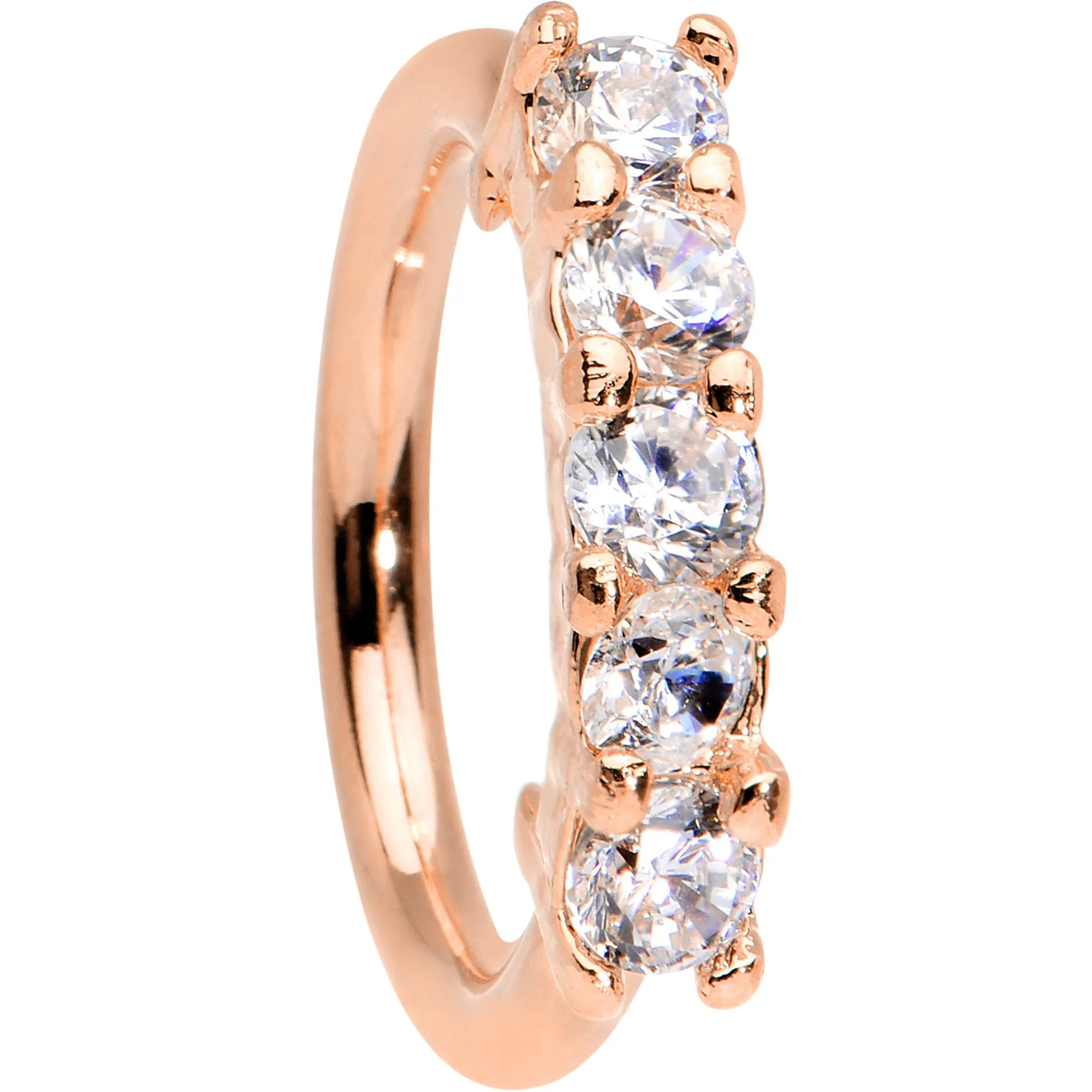 16 Gauge 5/16 Clear CZ Rose Gold IP Quintet Seamless Circular Ring