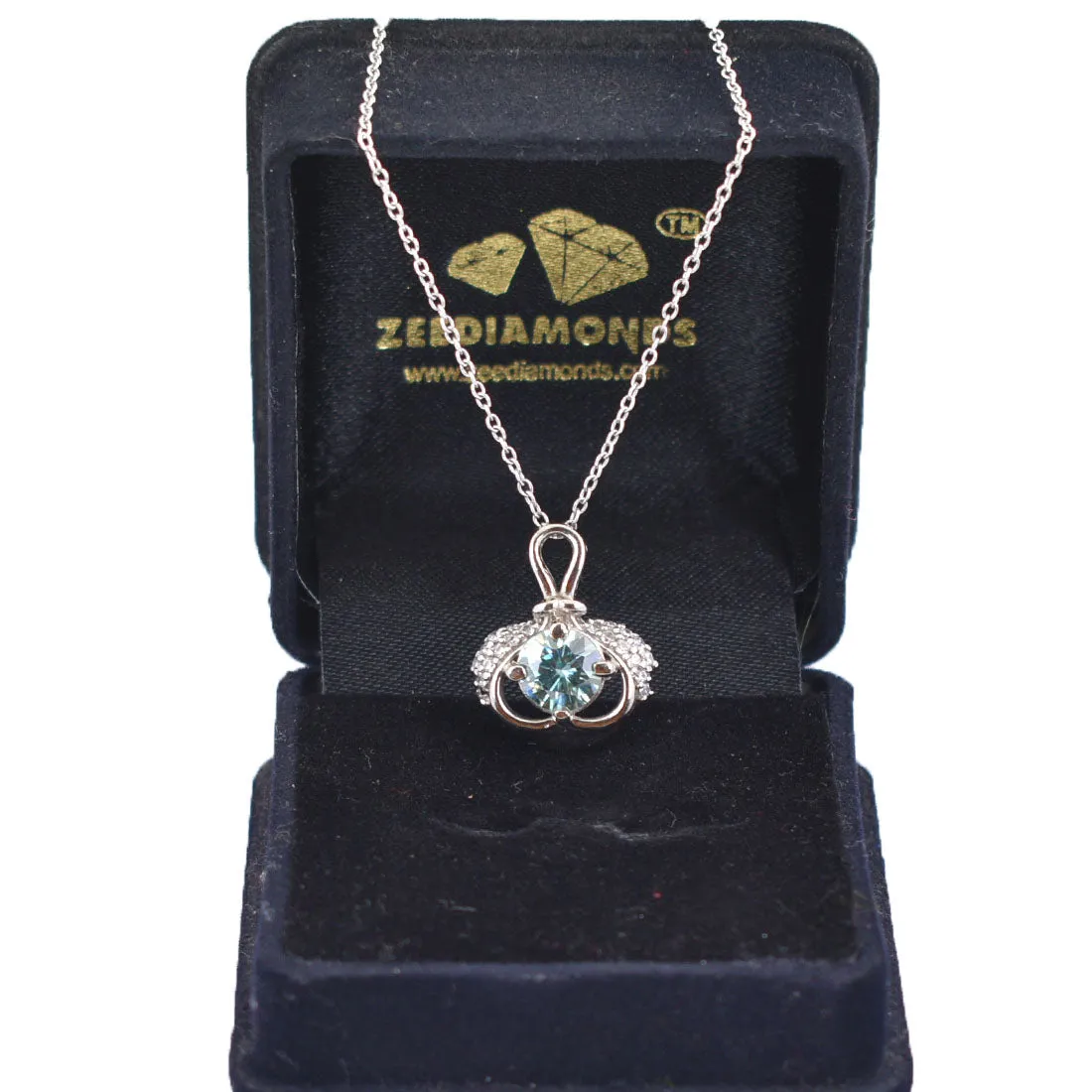 1.65 Certified Designer Blue Diamond Pendant with Diamond Accents, Amazing Shine & Bling