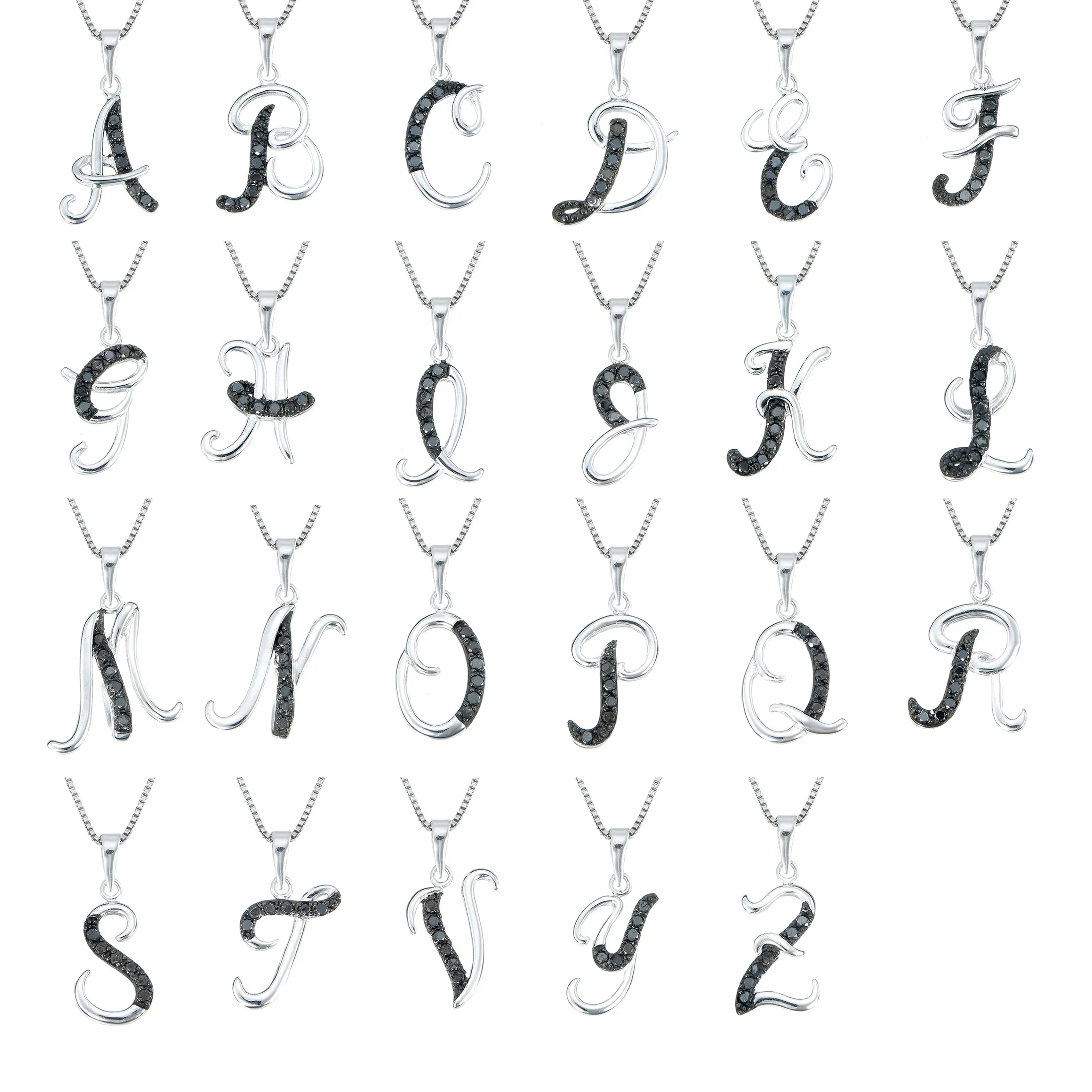 1/8 cttw Diamond Alphabet Pendant Necklace in Silver