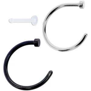 18 Gauge 3/8 Pack Set of 3 Assorted Stainless Steel Nose Hoop Rings