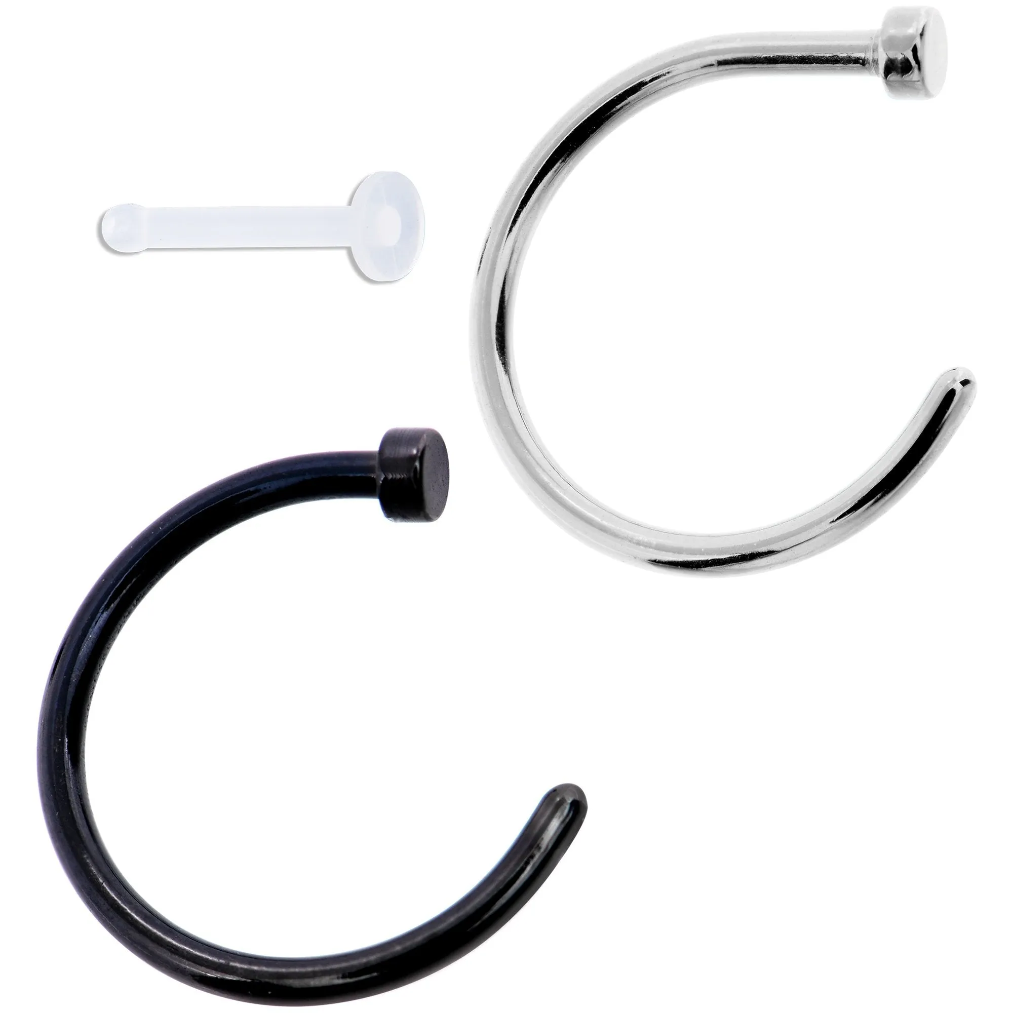 18 Gauge 3/8 Pack Set of 3 Assorted Stainless Steel Nose Hoop Rings