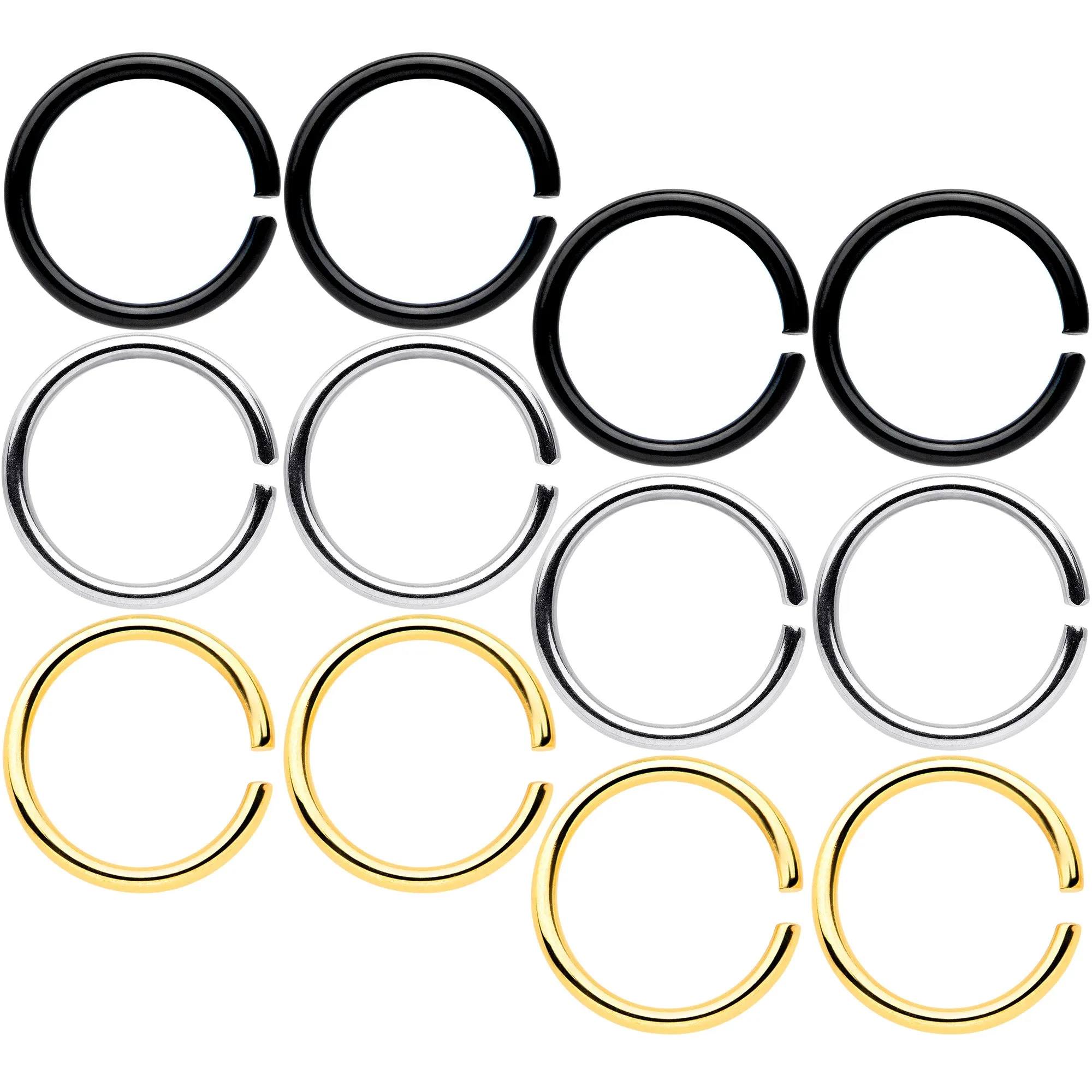 18 Gauge 5/16 Black Gold Tone Anodized Seamless Circular Ring Set of 12
