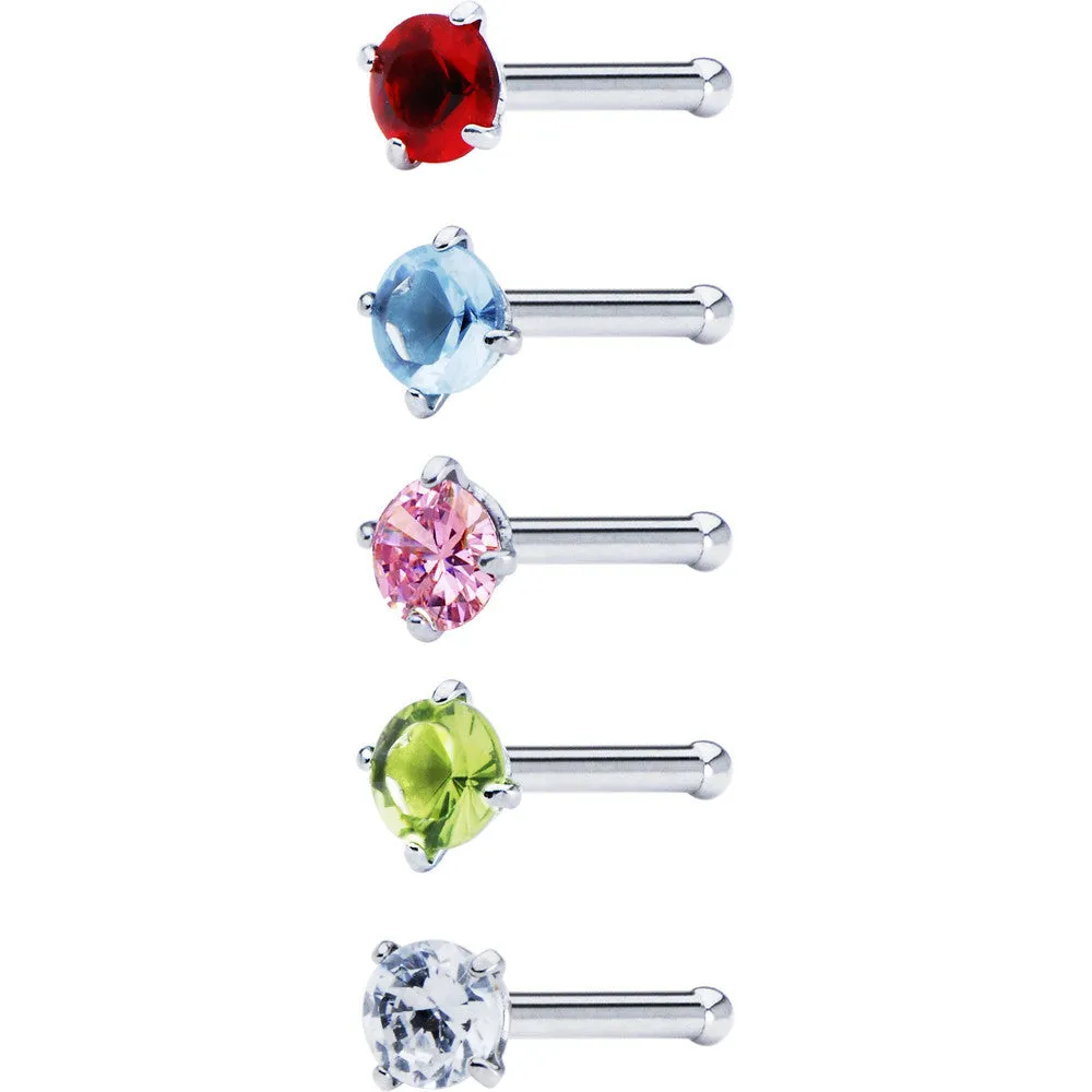18 Gauge Stainless Steel CZ Nose Bone Pack Set