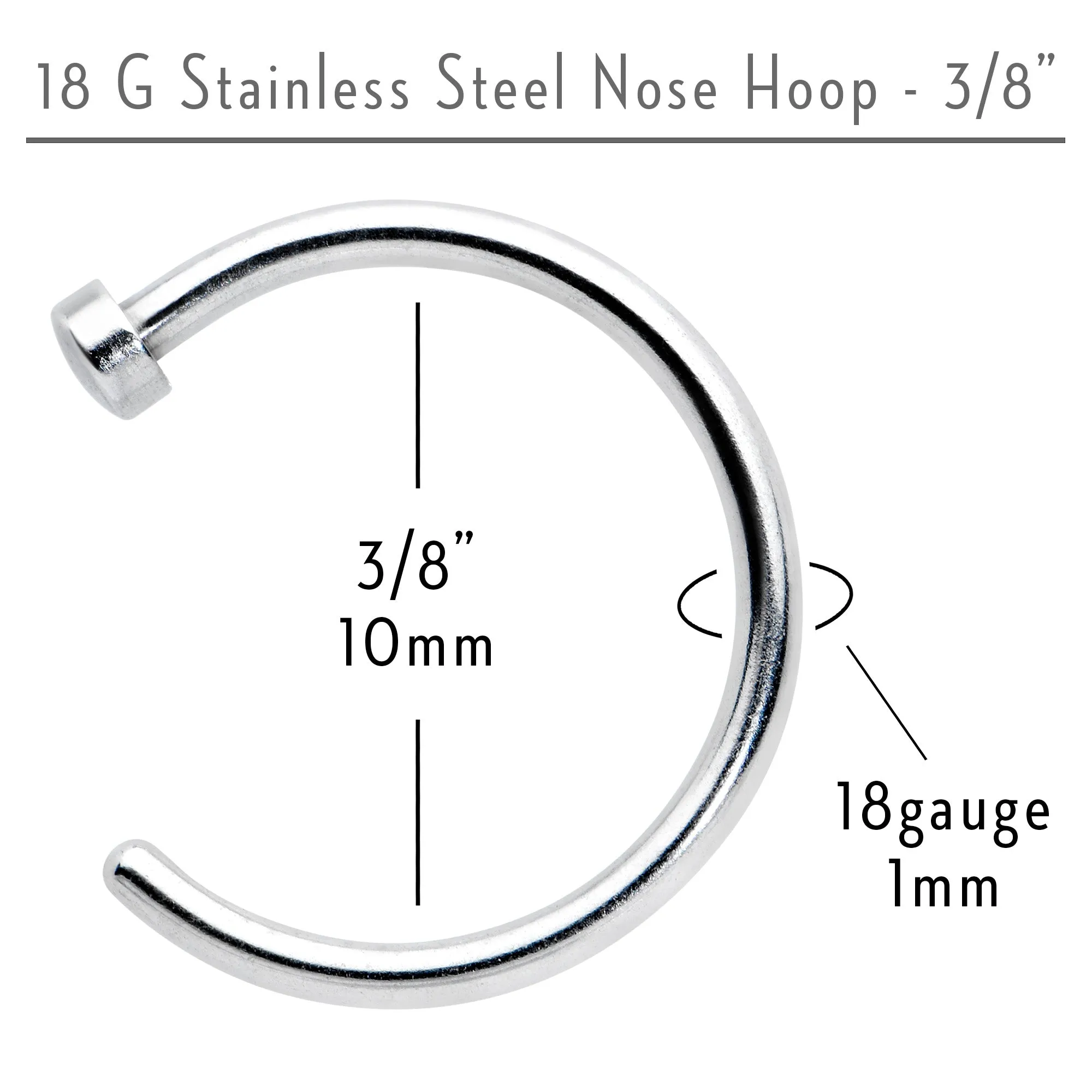 18 Gauge Stainless Steel Nose Hoop - 3/8