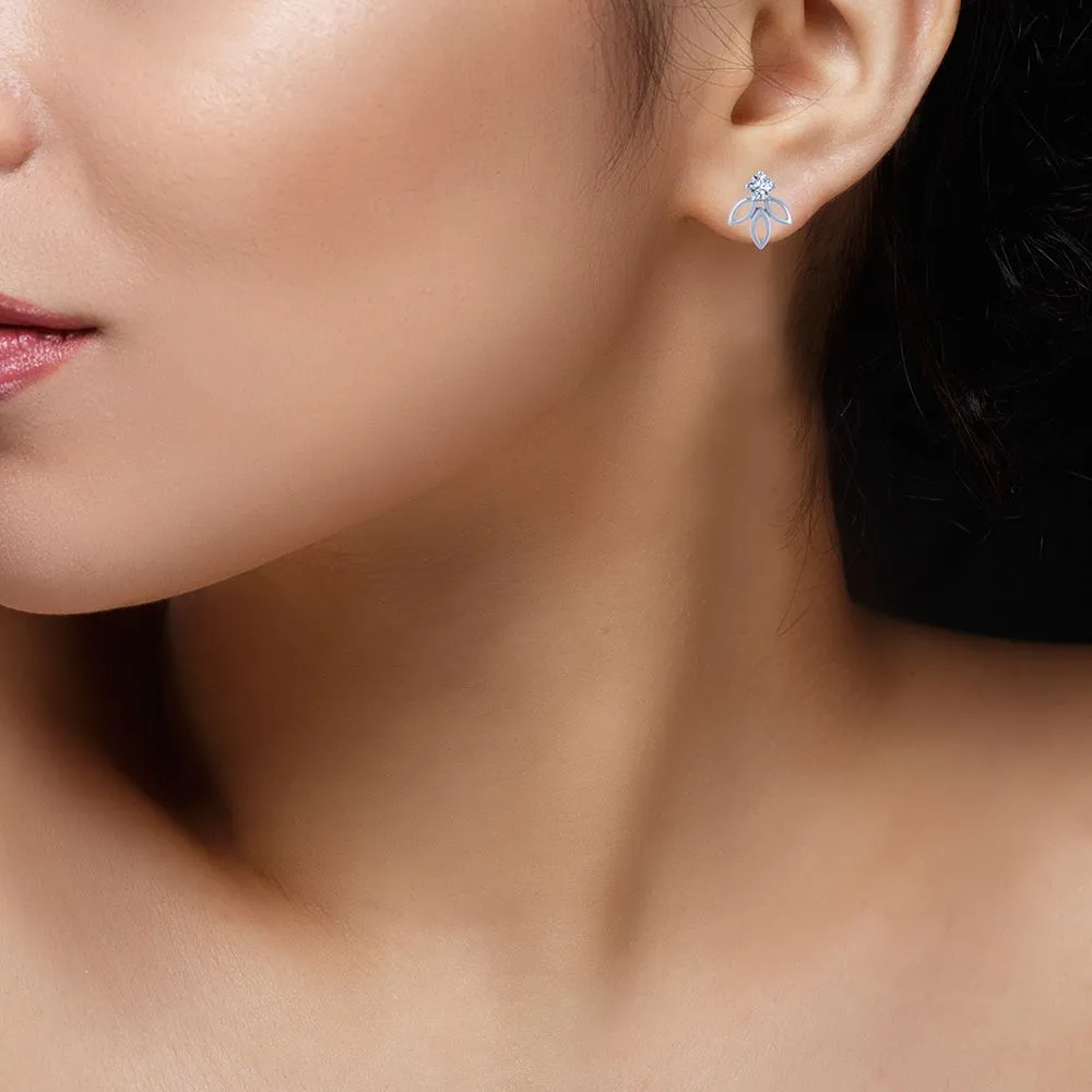 18k (750) White Gold And Diamond Stud Earrings For Women