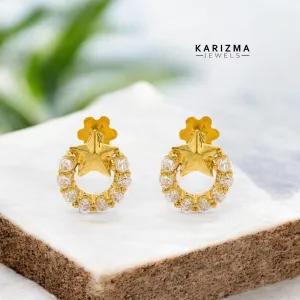 18K Real Gold cute star Nose stud cum Earring Clear White CZ Gold Screw Back