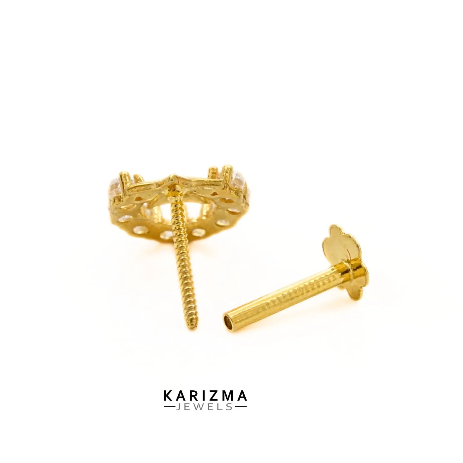 18K Real Gold cute star Nose stud cum Earring Clear White CZ Gold Screw Back