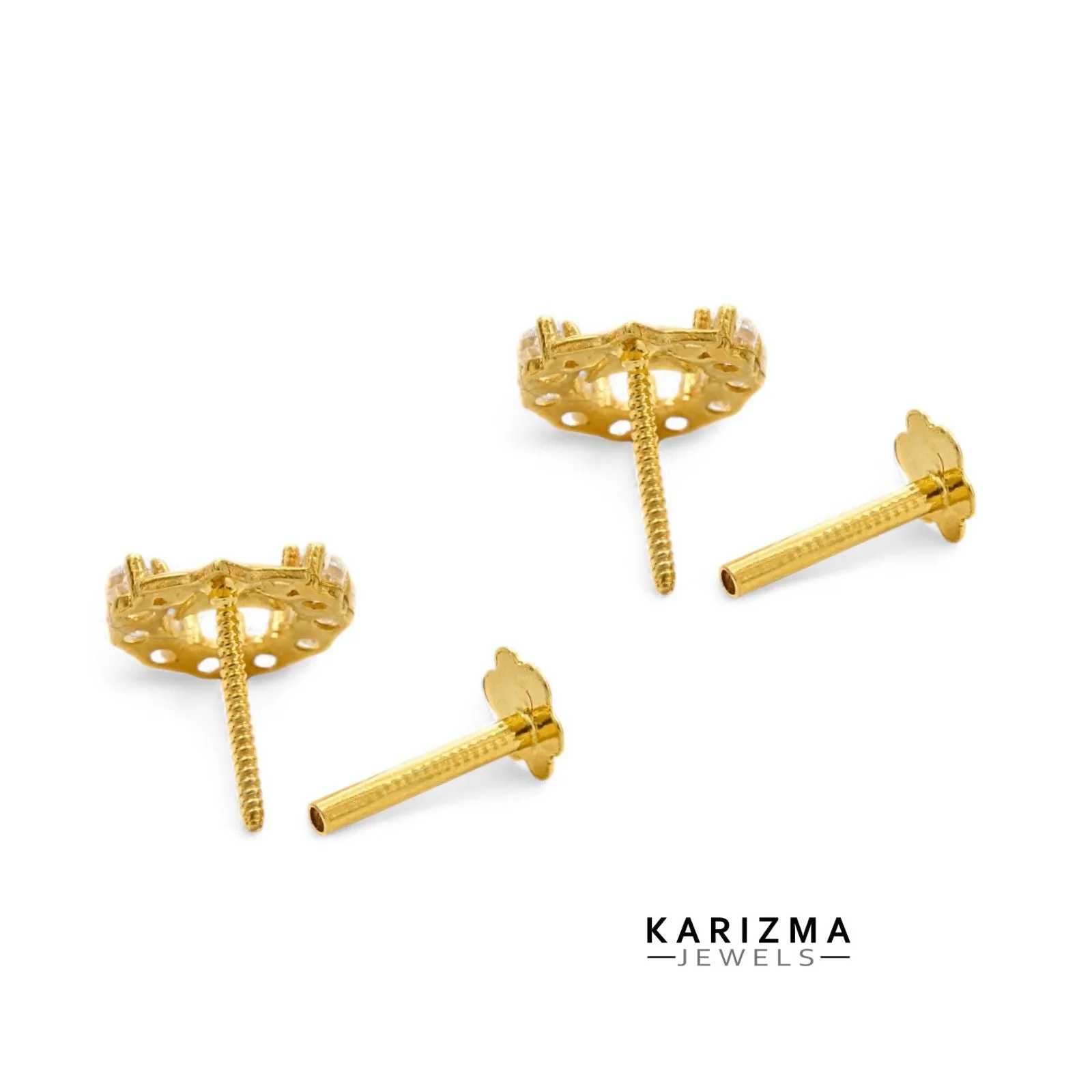 18K Real Gold cute star Nose stud cum Earring Clear White CZ Gold Screw Back