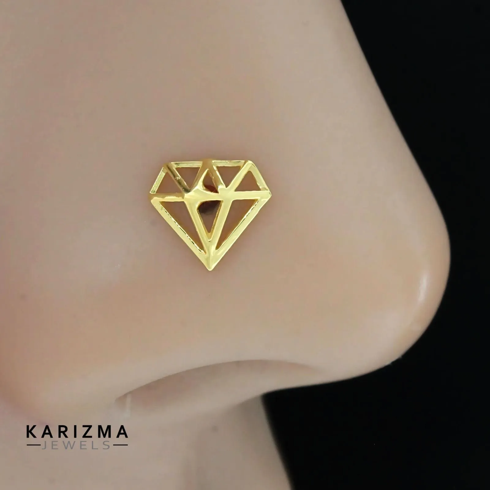 18K Real Gold Diamond Shape Two in One Nose stud cum Earring Gold Screw Back