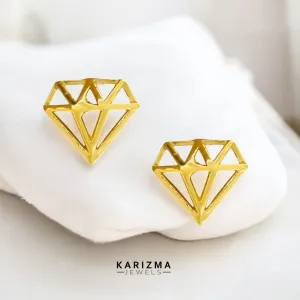 18K Real Gold Diamond Shape Two in One Nose stud cum Earring Gold Screw Back
