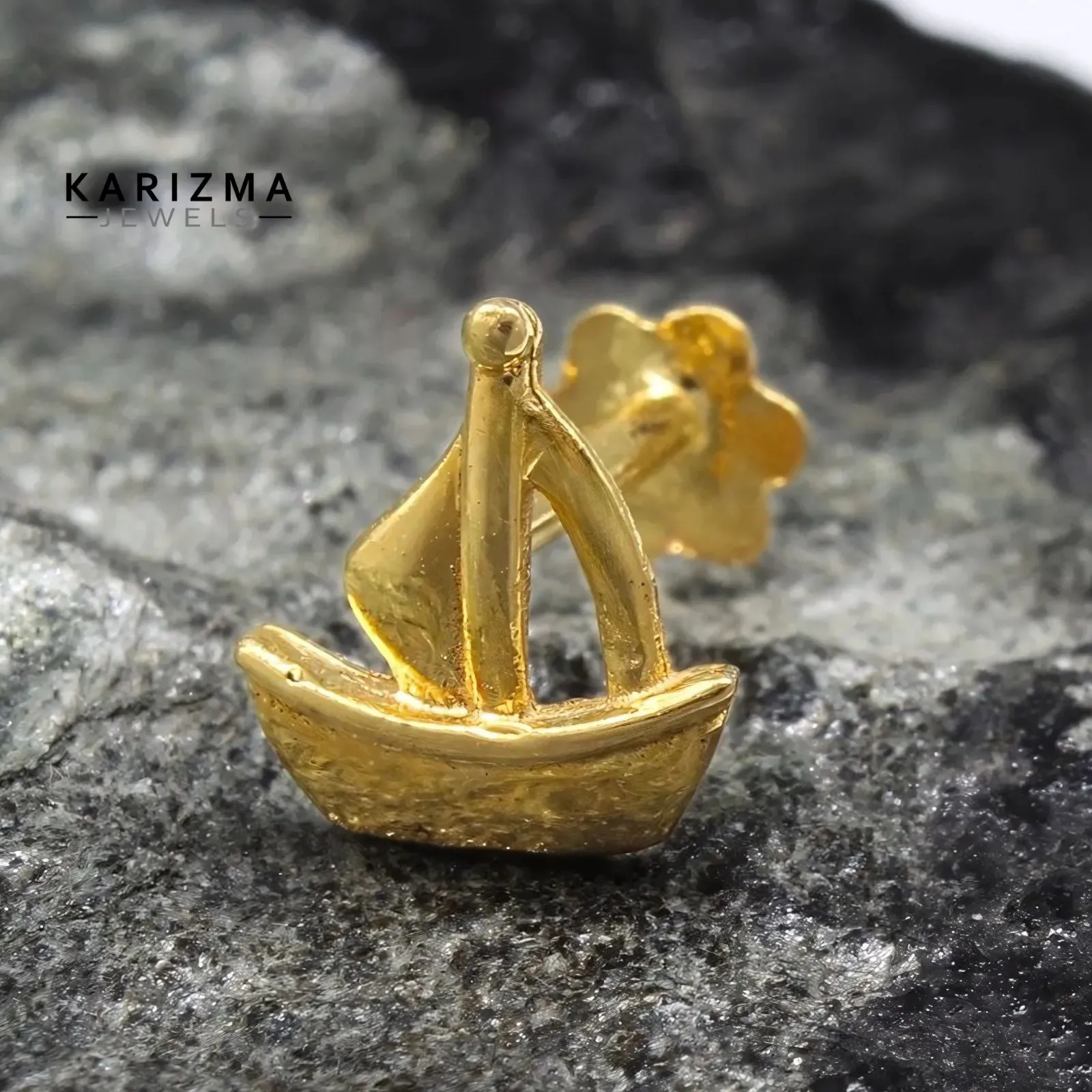 18K Real Gold fabulous Sailboat Nose stud cum Earring Gold Screw Back