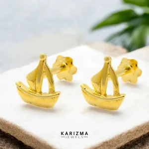 18K Real Gold fabulous Sailboat Nose stud cum Earring Gold Screw Back