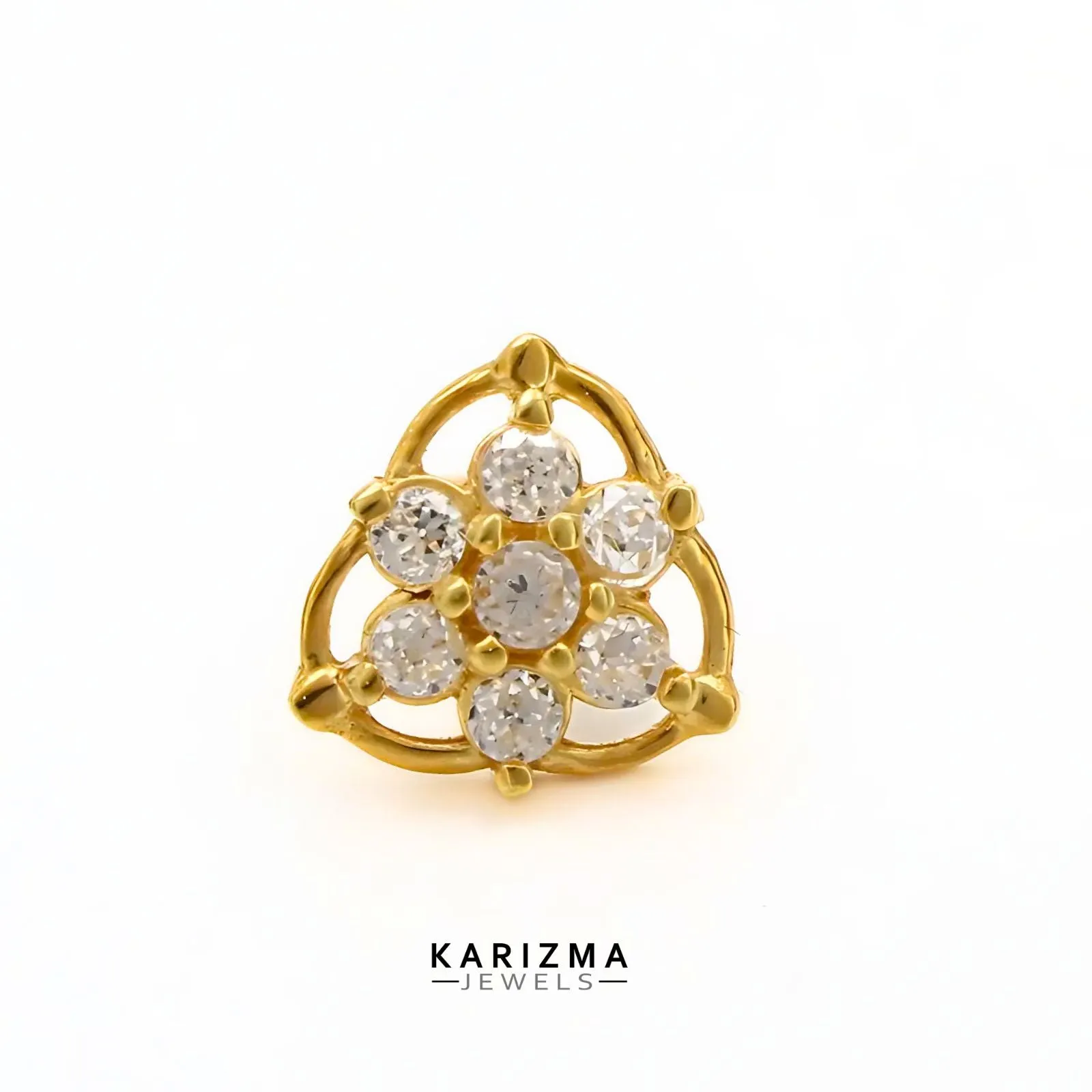18K Real Gold handmade Nose stud cum Earring White CZ Gold Screw Back