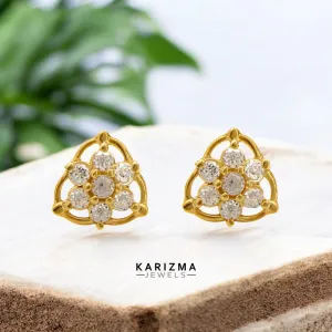 18K Real Gold handmade Nose stud cum Earring White CZ Gold Screw Back
