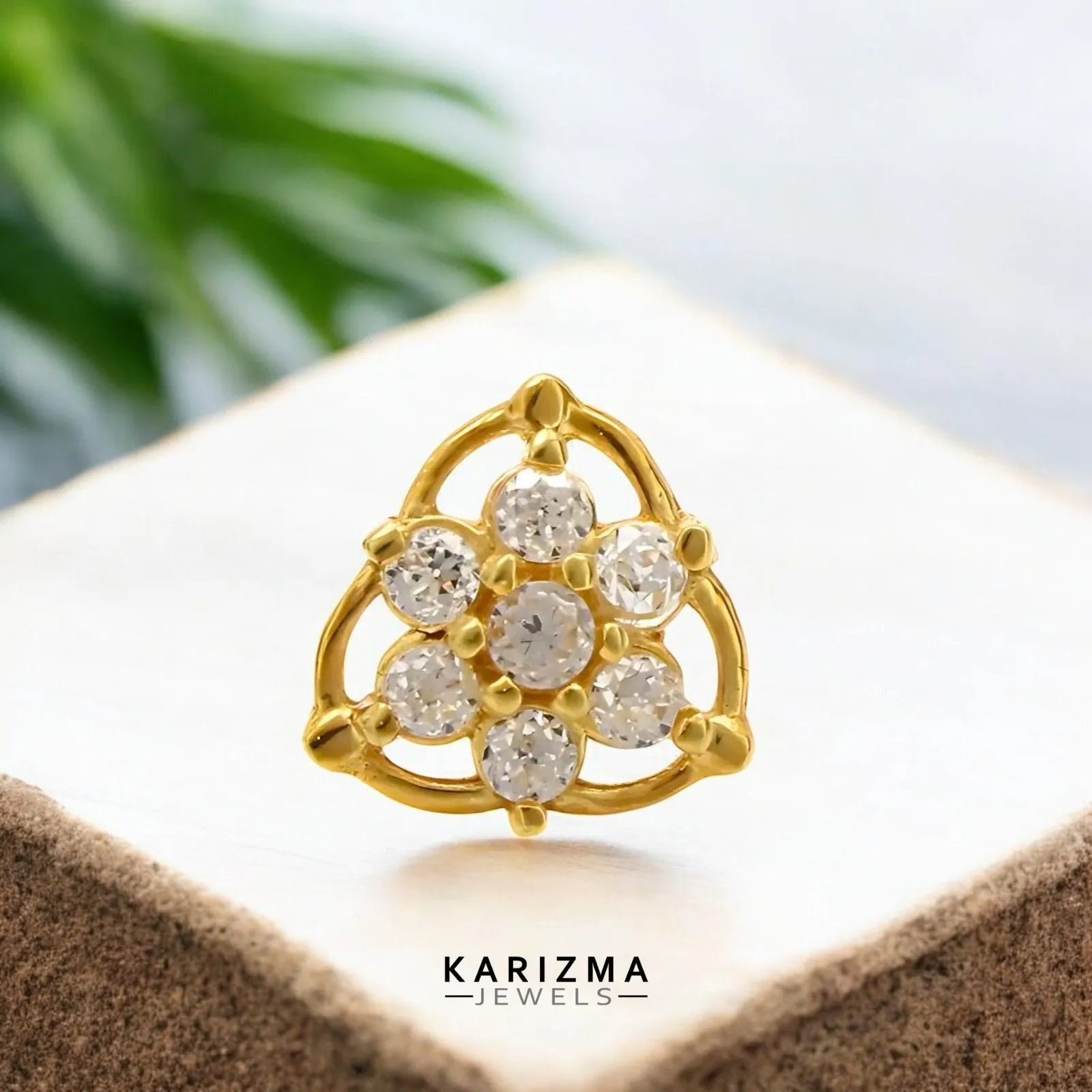18K Real Gold handmade Nose stud cum Earring White CZ Gold Screw Back